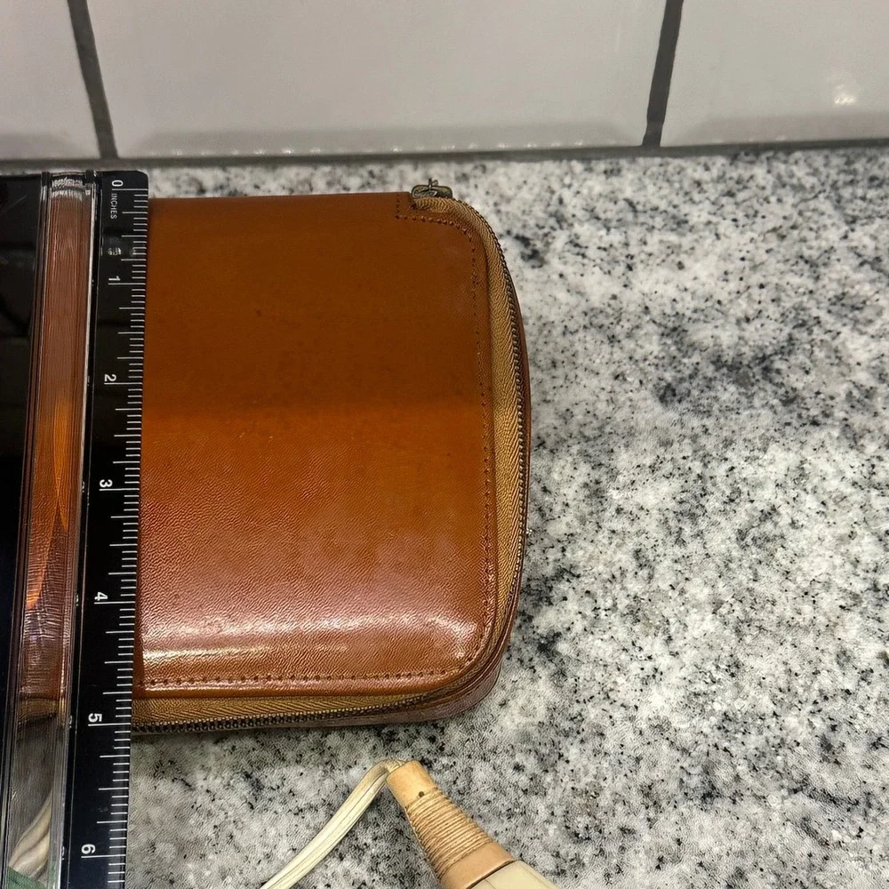 Norelco Mens Speedshaver Cream Vintage Rotary Razor Tan‎ Leather Case MCM Retro